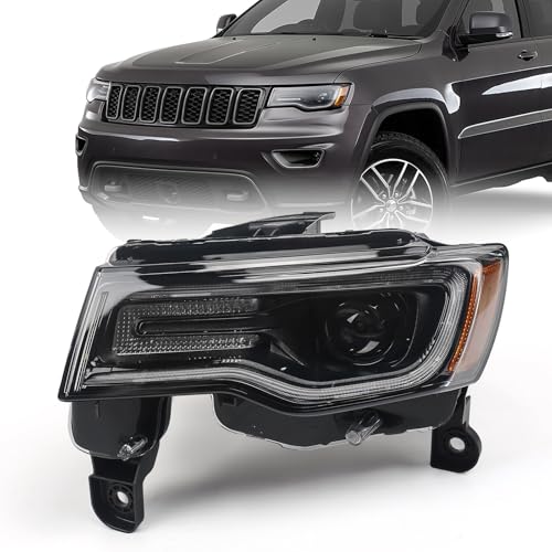 FIONE HID Headlight Assembly For Jeep Grand Cherokee 20172021 Xenon headlights not applicable to halogen Model Black Housing Projector Headlamps Left Driver Side 68266649AH